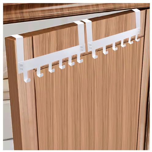 Rongrongago 2 Pack Set of Over Door Hook with 6 Hooks, Space Saving Door Coat Hanger, Suitable for Non Perforated Hangers in Living Rooms, Kitchens, Bedrooms (White)
