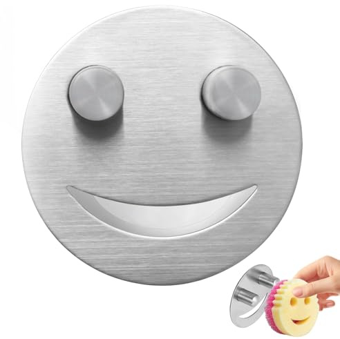 Yoljun Edelstahl Smiley Gesicht Schwamm Daddy Halter, Schwammhalter mit Saugnapf, Halten Sie Happy Face Schwamm Sauber und Trocken, Kitchen Organiser No Sponges Included, Ohne Bohren
