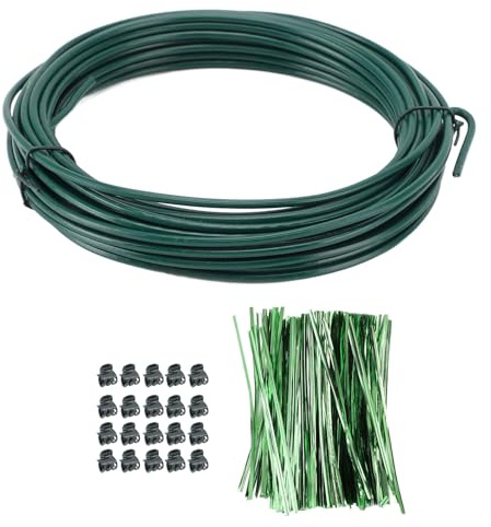Gsycle 1 Roll 3mm Gartendraht für Kletteranlagen, 800pcs Pflanze Twist Krawatten 20pcs Clips Biegeren grünen Gartenschnur für Innen- und Außenbereiche (12m/39,4 Fuß)