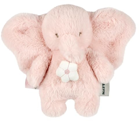 Nattou Mini-Spieluhr aus Langflor-Plüsch, Elefant, Wiegelied «La-Le-Lu», Mit Ring, Ca. 20 cm, 100% Polyester, FanFan, Rosa