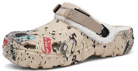 FLIOZY Sabots d’Hiver pour Homme – Chaussures de Jardin Imperméables Doublées avec Bride Réglable, Mules Chaudes Antidérapantes pour Intérieur Extérieur Maison Jardin Camping Plage Khaki 40