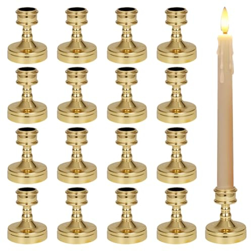 DELORIGIN 24 Stück Goldene Kegelkerzenhalter 2.8(1) cm Kunststoff Kerzenständer Tischdekoration Stumpenkerzenhalter Für Weihnachten Hochzeit Jahrestag