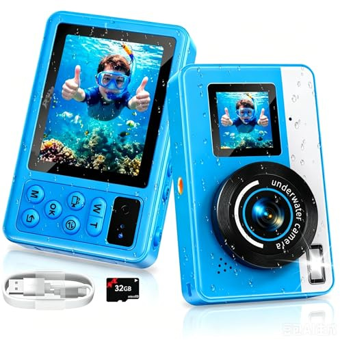 Maxmango D70 Appareil Photo Etanche Numérique 4K - Double Écran Selfie, Étanche 10FT - Autofocus, Zoom 18X- Parfait pour la Plongée, Le Snorkeling et la Natation - Inclut Carte 32 Go