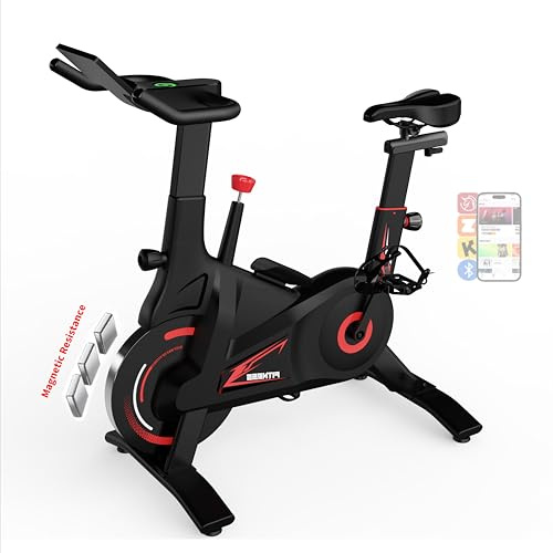 Bluearth Exercise Bike, Cycling Spin Bike with Silent Magnetic Resistance, Stationary Bike 300lbs Capacity, Adjustable Resistance & Smart App with Scenic Rides and Live Classes