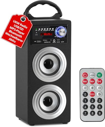 McGrey BS-20 Beachside Altavoz Bluetooth Plateado, Destacados, 5 mm | Altavoz Bluetooth con batería, Ranuras USB/SD para reproducción MP3 y entrada AUX, Búsqueda automática de emisoras, 5 mm)