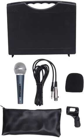 FAHZGK Wired Dynamic Microphone Set, Moving Coil Dynamic Cardioid Handheld Microphone, Enhanced Sound Quality with Shock Absorber, Professional XLR to 6.35mm Cable Included, for Active Sp (Blue)