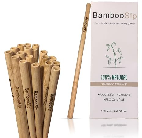 BambooSip Premium Bamboo Straws – 100 Pack | 100% Natural, Durable, Food-Safe | Plastic-Free Alternative to Paper Straws