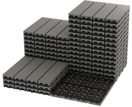 Garvee Dalles Terrasse Clipsables Composite 30x30cm Emboîtables, 27PCS | Caillebotis clipsables étanches et antidérapantes, installation facile pour terrasse, balcon, piscine, jardin, douche