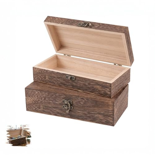KUIZHEN Holzkiste mit Deckel Kleine, 2 Stück holzkiste klein mit Metall-Klappverschluss, 20 x 10 x 5 cm Retro Erinnerungsbox für Schmuck Armbänder Halsketten Geschenk Kleinigkeiten
