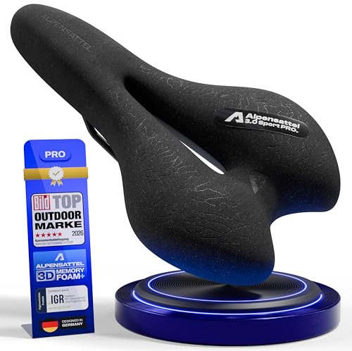 ALPENSATTEL® Ergonomisk cykelsadel [3D-minnesskum] – sadel för kvinnor och män – ventilerande material för perfekt tryckfördelning – universell sadelhållning för varje hjul (Sport PRO)