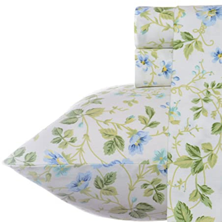 Laura Ashley - King-Size-Bettlaken, weiches Satin-Baumwoll-Bettwäsche-Set – schlanke, Glatte und atmungsaktive Heimdekoration (Frühlingsblüte, Periwinkle, Kingsize)
