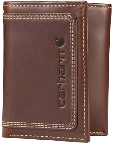 Carhartt Men's Rugged Leather Triple Stitch Wallets, Available in Multiple Styles, Brown (Trifold)