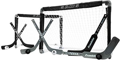Franklin Sports NHL Mini Hockey Goal Set of 2 - Black - Includes Mini Hockey Goals, 4 Sticks, 2 Goalie Sticks, and 4 Foam Balls