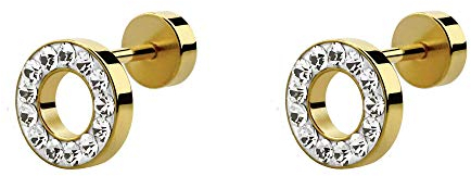 Flesh Tunnel Fake 2er Set Glitzer Piercing Ohrdehner Ohrplug 6mm Gold