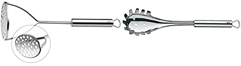 WMF Profi Plus Kartoffelstampfer 28,5 cm, Cromargan Edelstahl teilmattiert, spülmaschinengeeignet & Profi Plus Spaghettilöffel 32 cm, Cromargan Edelstahl teilmattiert