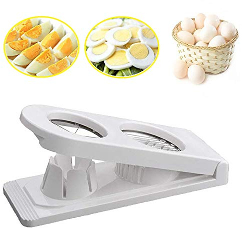 Egg Slicer Cutter, Stainless Steel Egg Separator Egg Slicer Tools Egg Extractor for 2 Slicing Styles Dual Egg Dicer Salad Slicer, Hard Boiled Eggs Slicer Tool (White)
