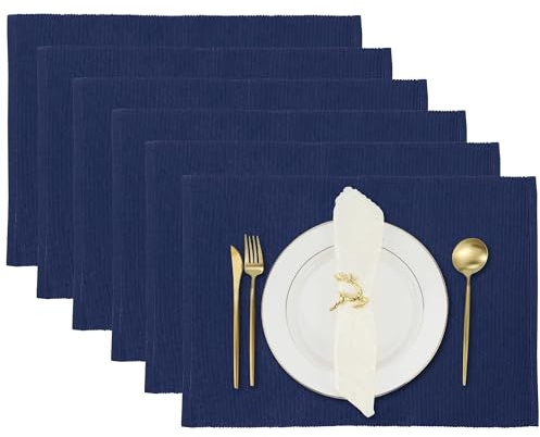 Navy Blau Tischsets für Küche Speisetisch 6er-Set Elegante Baumwolle Abwaschbar Platzdeckchen 49 X 33 cm
