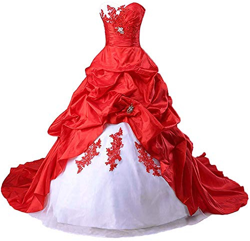 Zorayi Robes de mariée Longue Taffetas Robe de Nuptiale Robes de Bal Vêtements de mariée Femmes sans Bretelles Blanc & Rouge Taille 60