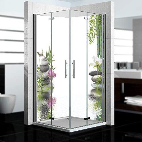 dedeco Eck-Duschrückwand wasserfest mit Zen V3 Motiv UV-Lack matt - 2 x 90x200 cm, als Badrückwand zum Fliesenersatz, als Dekorwand, Wandverkleidung und Duschplatte aus Aluminium - Made in Germany