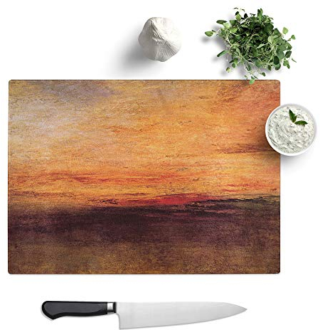 Kitchen Chopping Board Glass - J.M.W. Turner (Joseph Mallord William Turner) Sun Setting - Textured Worktop Saver Cutting Board - Heat Resistant, Shatterproof and Hygenic - 39 x 28.5 cm