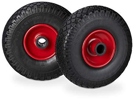 2 x Sackkarrenrad im Set, pannensicher, 3.00-4 Vollgummireifen, Stahlfelge, 25 mm Achse, 100 kg, 260x85mm, schwarz-rot