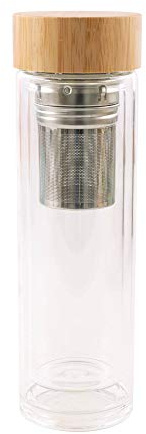 Point-Virgule Bouteille à thé en Verre Isotherme avec infuseur à thé en INOX et Bouchon Bambou, 420ml