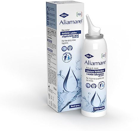 Aliamare Spray 100ml | Soluzione isotonica di acqua di mare e acido ialuronico. Per l'igiene e detersione del naso anche quotidiana di adulti e bambini