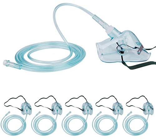 Paquete de 5 máscaras de oxígeno con tubo de 6.6 pies y correa elástica ajustable – Pediátrico alargado tamaño M