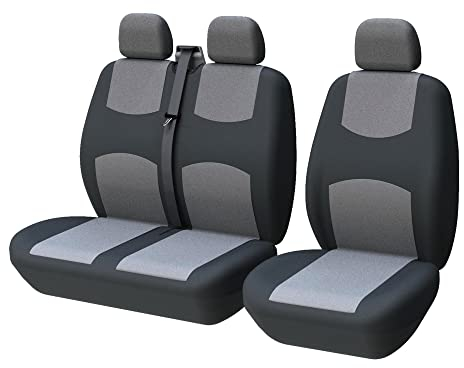 TOYOUN Fundas Asientos Furgonetas y Camiones de 1 + 2 (3 plazas), Juego de Fundas para Asientos de Coche Universales, Tela Protector Cubre Asientos Coche Delantero Accesorios de Automóvil, Gris