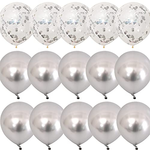 Vicor Silver Balloon,15 Pieces Metallic Silver Latex Balloons,12 inch Silver Confetti Balloons for Birthday Mother's Day Wedding Baby Shower Party Decoration