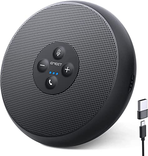 eMeet Haut-Parleur de conférence USB - M1A Haut-Parleur pour PC avec réduction du Bruit pour 1 à 4 Personnes, Einceinte avec 2 Microphone à 360°, Plug and Play pour Win/OS/Linux et Skype, Zoom, etc.