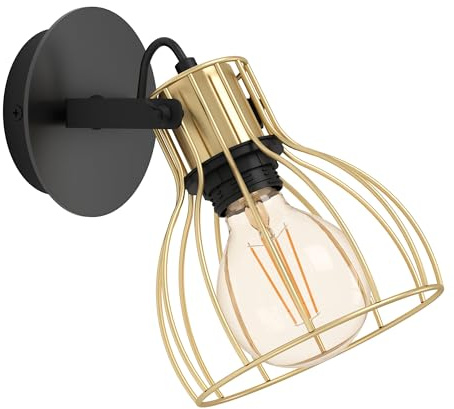 EGLO Wandleuchte innen Sambatello Wandlampe Industrial | mit beweglichem Spot, Wandstrahler aus Metall in Schwarz und Messing, Flur und Wohnzimmer Lampe, E27 Fassung