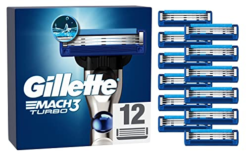 Gillette Mach3 Turbo Rasierklingen für Rasierer, 12 Ersatzklingen für Nassrasierer Herren mit 3-fach Klinge