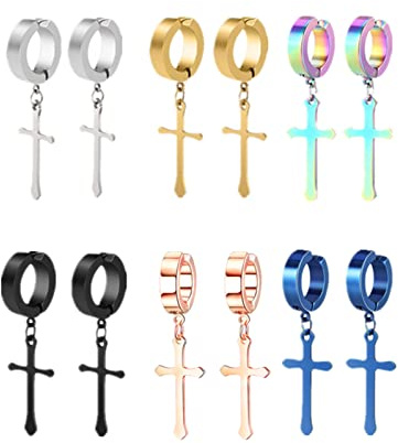 Herren Damen Non-Piercing Clip-On-Ohrringe Kreuz Baumel Creolen Ohrclips Ohrringe Set Clips Ohne Ohrloch Ostern Weihnachten
