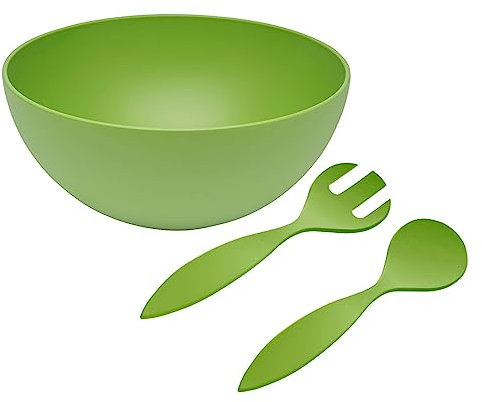 Magu Natur-Design Schüssel Grün mit Salatbesteck Ø 26 cm aus einem Polymer aus natürlichen Materialien Schüsselset Salatschüssel