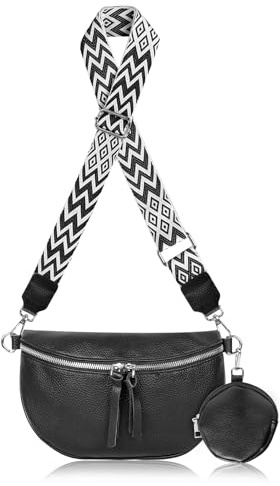 Riñonera Moda para Mujer y Hombre, Bolso Negro para Móvil con Monedero Desmontable, Bolso Bandolera Pequeño con Correa Ancha Ajustable y Extraíble