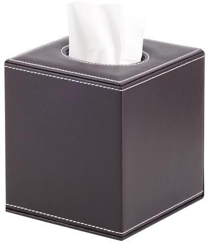 XNONE Leder Taschentuchbox Quadratisch Kosmetiktücher,Tissue Box Organizer,Taschentuchspender Halter Tissue Box Holder für Kommode Badezimmer Autos Büro Deko,Braun