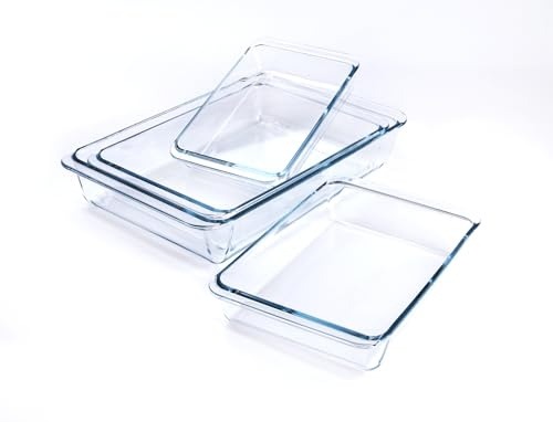 Juego de 4 moldes de cristal templado para horno, horno, microondas, frigorífico y lavavajillas – 1 L, 1,7 L, 2,8 L, 4,2 L