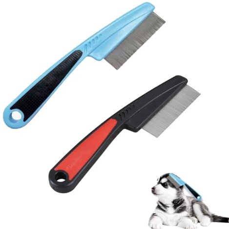 BZKSER Profi Flohkamm für Hunde et Katzen - 2 pcs Läusekamm,Staubkamm,Effektiv Gegen Flöhe, Läuse, Zecken und andere Parasiten,Nissenkamm für Haustiere, Mit abgerundeten Metall Zinken,Rostfreier