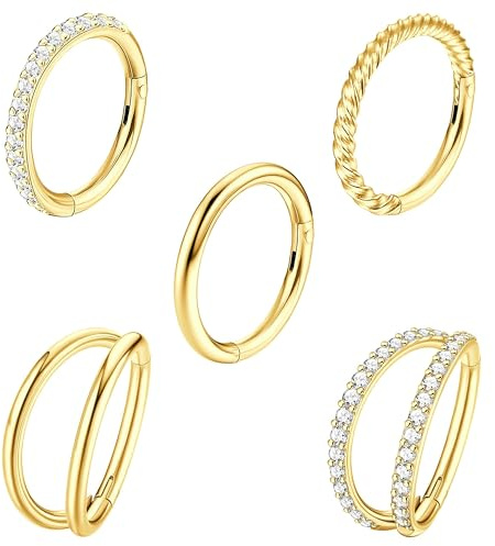 Diamday 5 Pezzi di Piercing al Naso in Acciaio Chirurgico 18G 16G per Donne Anelli a Forma di Fiocco con Zirconia Anelli di Setto Articolati con Chiusura a Scatto Gioielli per Piercing 8mm 10mm