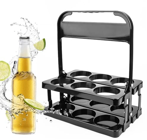 Wvu & Wvo Flaschenträger 6 Flaschen | Faltbar Flaschenkorb mit Griff | Kunststoff Getränkekorb Schwarz | Wein、Sport Flasche Getränketräger Bierkorb für Bar-Picknick-Party im Freien