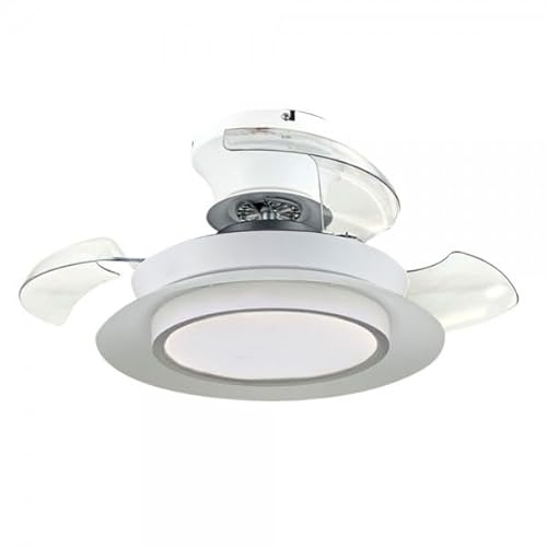 Bilake Ventilador Techo pequeño Blanco aspas retractiles Doble luz LED | Lampara Ventilador de Techo Villa Motor DC luz LED 18W 2400 LM