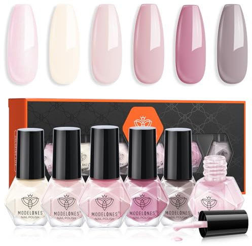 MODELONES Nagellack 6 Stück - Schnelltrocknend Rosa Lila Gelblich, Ungiftig Auf Wasserbasis, Langanhaltend für DIY Salon - Geschenk für Frauen Mädchen