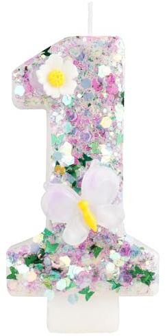 Geburtstagskerzen Zahlen 1, Verlauf Lila Schmetterling Kerzen Geburtstag, Blume und Schmetterling Kuchendeko Geburtstag,Tortendeko 1 Geburtstag für Frauen Mädchen Geburtstags Jubiläum
