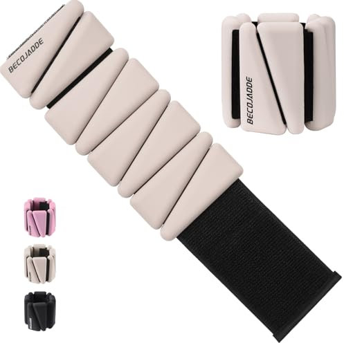 BECOJADDE Ankle Weights Set of 2 (2 lb Each) Adjustable Wrist Weights for Women Men Wearable Arm Leg Weight for Pilates, Running, Walking, Workout, Yoga, Beige