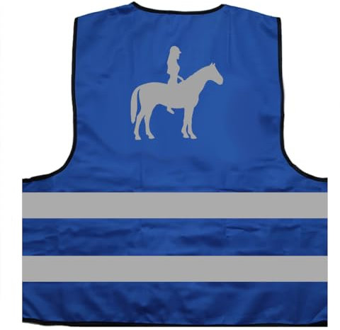 Reiterin auf Pferd Warnweste BZW. Signalweste mit reflektierendem Aufdruck - Größe XXL / 3XL, Blau