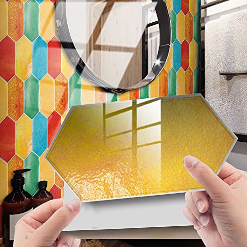 Fliesenaufkleber Gelb Selbstklebende Klebefliesen, Wandfliesen Aufkleber,Wasserdicht Fliesensticker Fur Kuche Badezimmer Dekorative Stickerfliesen,Wohnzimmer Dekoration