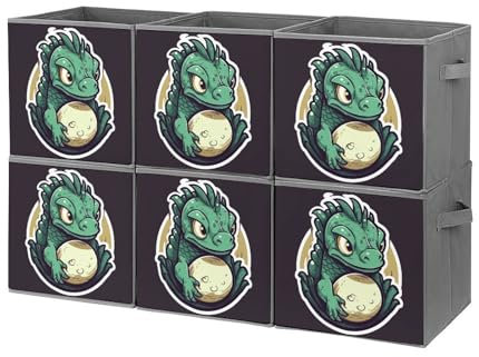 KLWQR Storage Cube Bins Collapsible Waterproof Cube Storage Bin Storage Basket with Handles Little Green Dragon's Egg Toy Storage Box for Home Closets Offices Bedrooms 6PCS