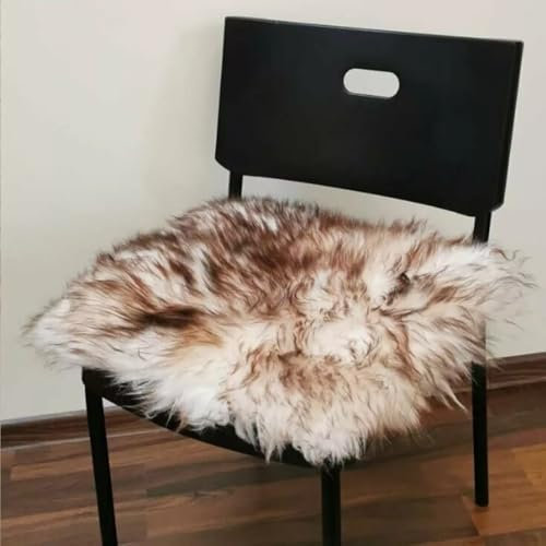 Provellus TOP Sitzkissen Stuhl Auflage Natur Sitz Auflage aus echtem Schaffell Leinstoff (Braun geflammt)