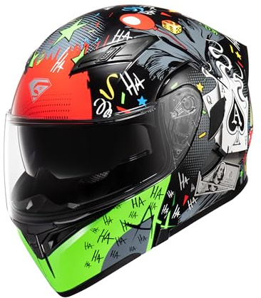 KYPARA Motorcycle Dual Visor Flip up Modular Full Face Helmet with DOT Certification of Impressionism (Black Pocker, L)